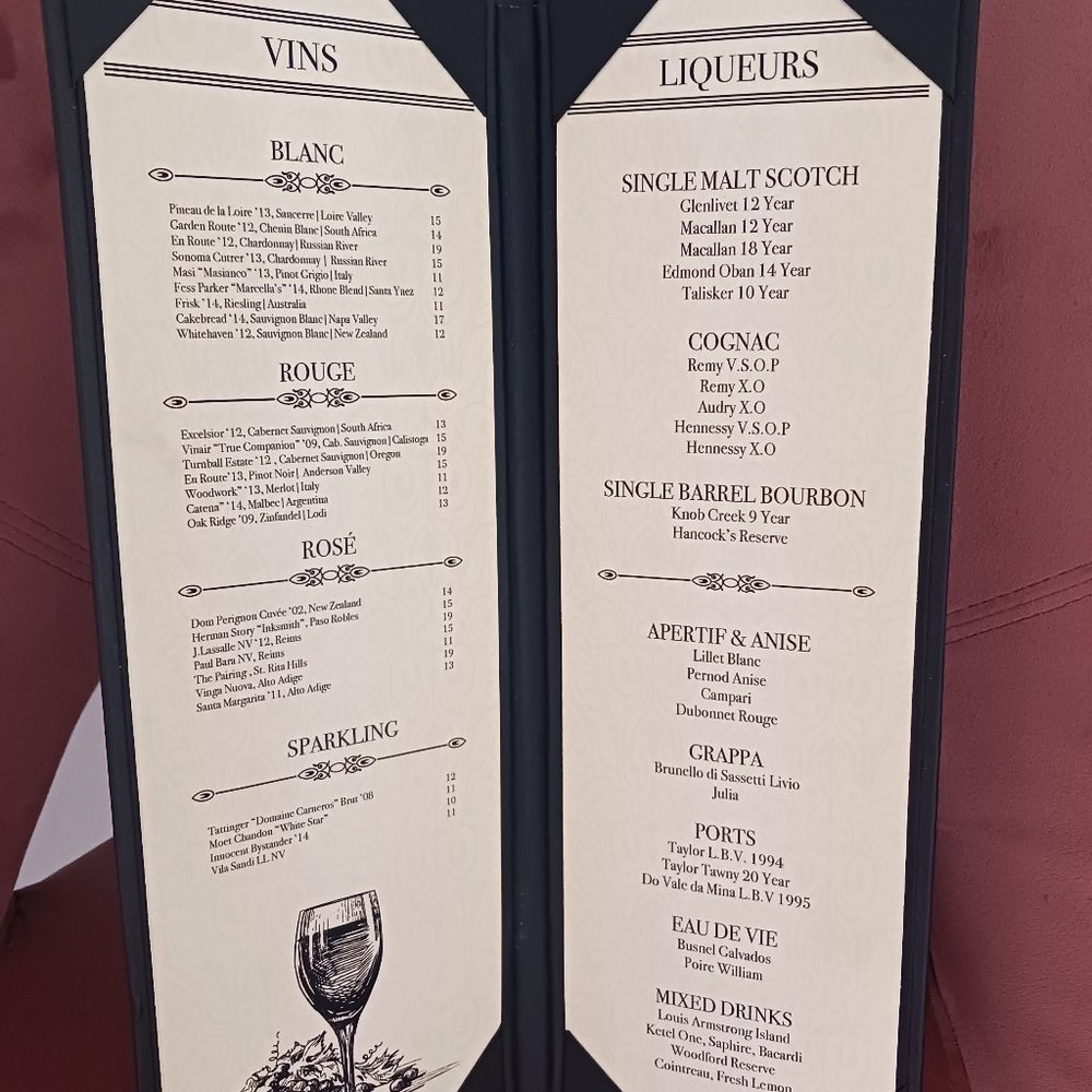 Wine List Folding Menu